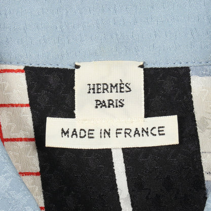 総柄 長袖 シャツ シルク ライトブルー オフホワイト マルチカラー エルメス トップス HERMES