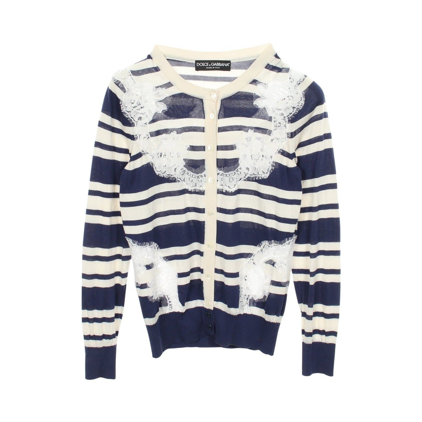 ボーダー レース カーディガン シルク ブルー アイボリー ドルチェアンドガッバーナ トップス DOLCE&GABBANA