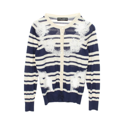 ボーダー レース カーディガン シルク ブルー アイボリー ドルチェアンドガッバーナ トップス DOLCE&GABBANA