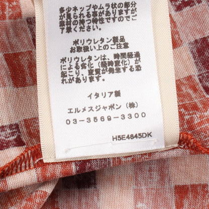 ボルデュックチェック クルーネック 半袖Tシャツ コットン オレンジ ブラウン エルメス
