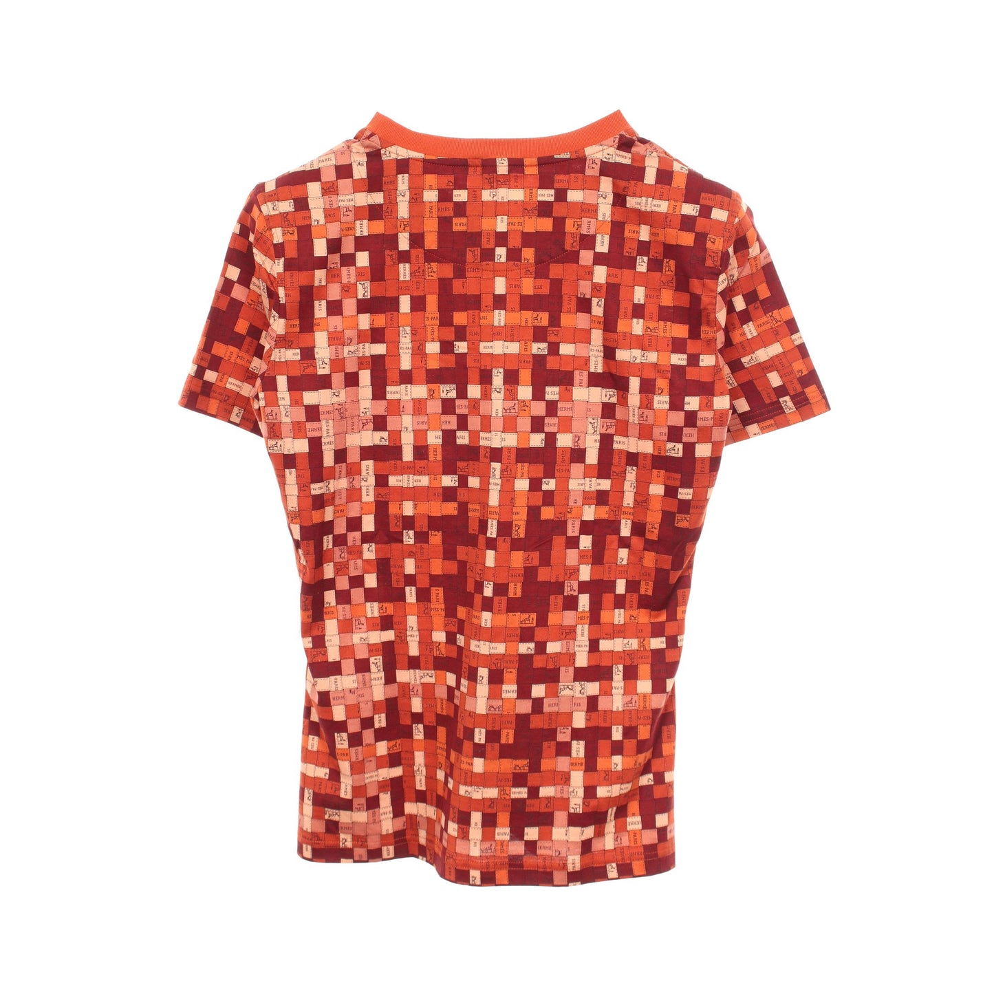 ボルデュックチェック クルーネック 半袖Tシャツ コットン オレンジ ブラウン エルメス