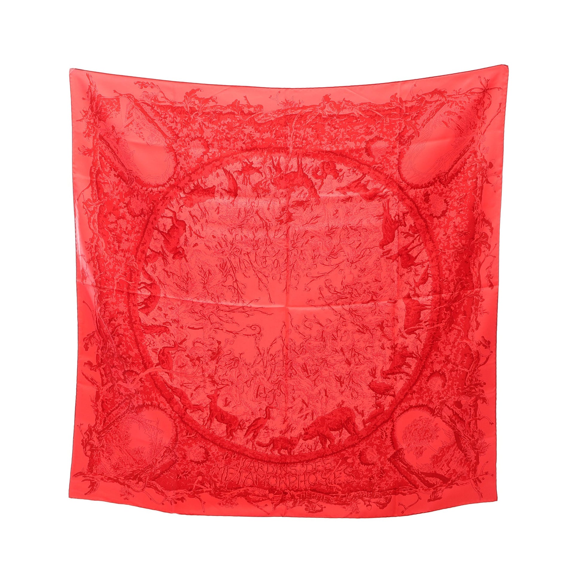 カレ90 JARDINS DES METAMORPHOSES スカーフ シルク ピンクレッド レッド エルメス 財布・小物 HERMES