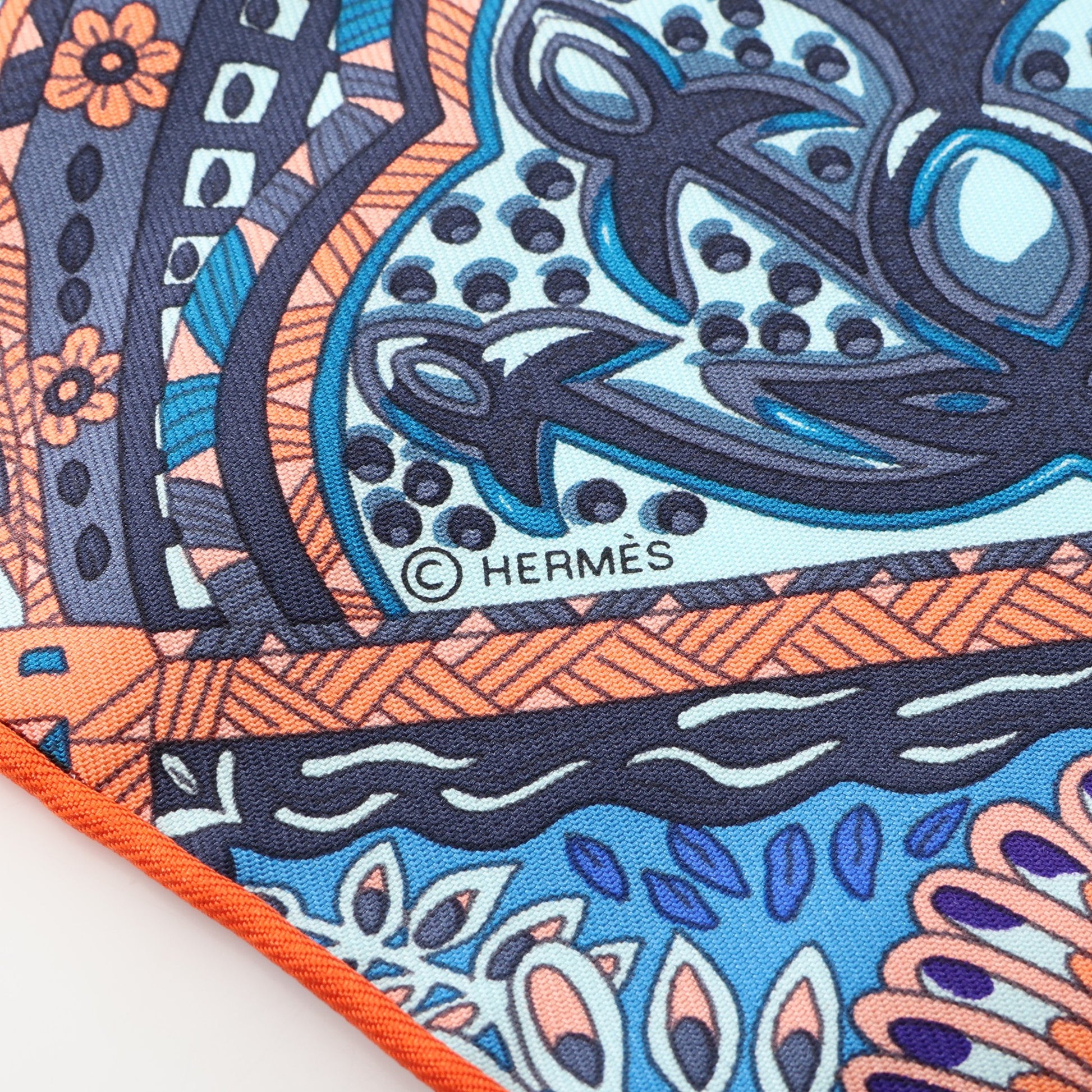 プチカレ カレ45 ガヴロッシュ マハラニの庭 スカーフ シルク ブルー マルチカラー エルメス 財布・小物 HERMES