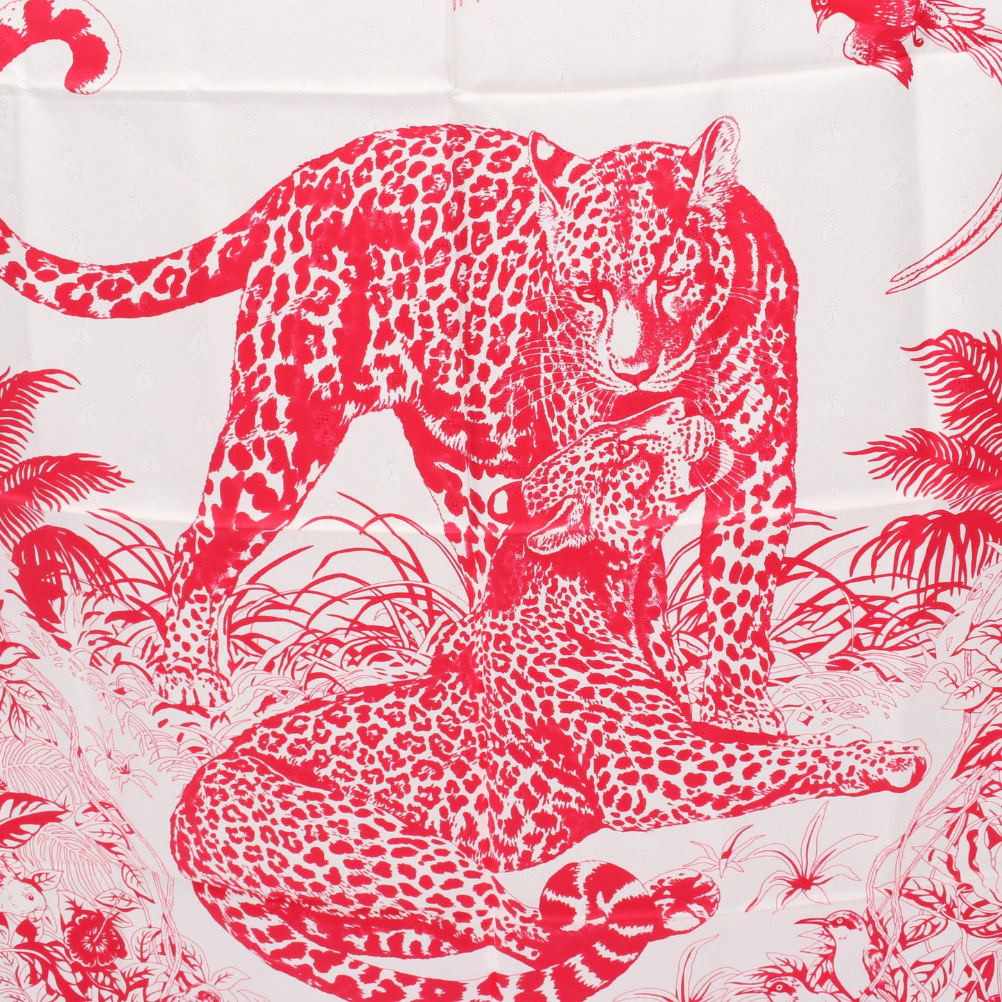 カレ90 タトゥアージュ JUNGLE LOVE スカーフ シルク ホワイト ピンク エルメス