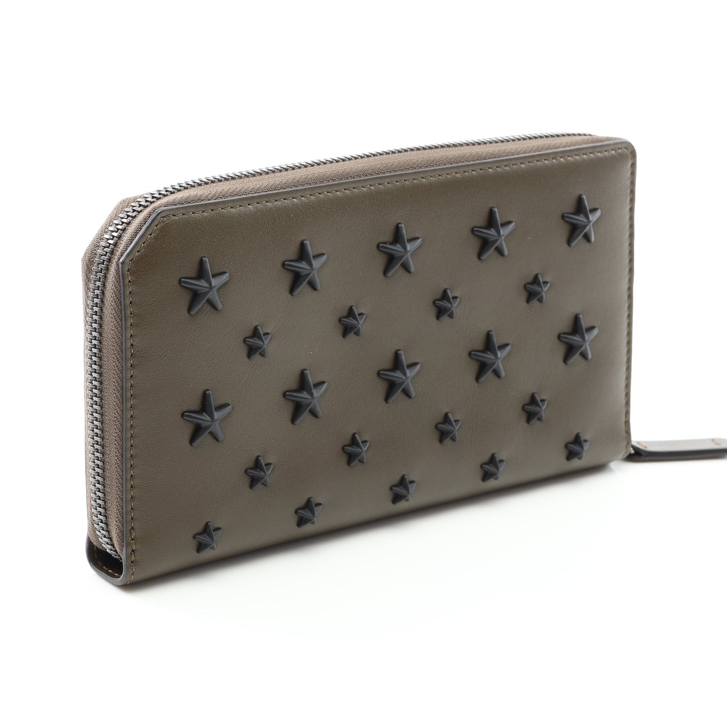 CARNABY カーナビー スタースタッズ ラウンドファスナー長財布 レザー カーキグリーン ジミーチュウ
