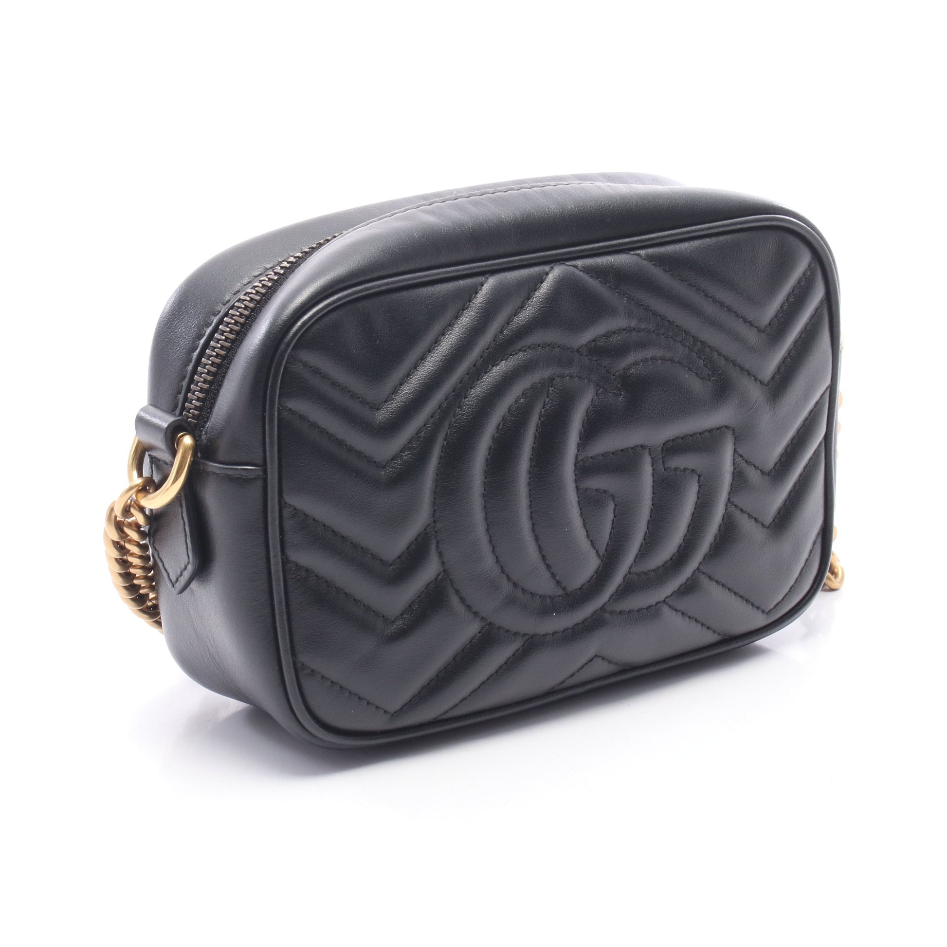 GGマーモント キルティング ミニバッグ チェーンショルダーバッグ レザー ブラック グッチ バッグ GUCCI