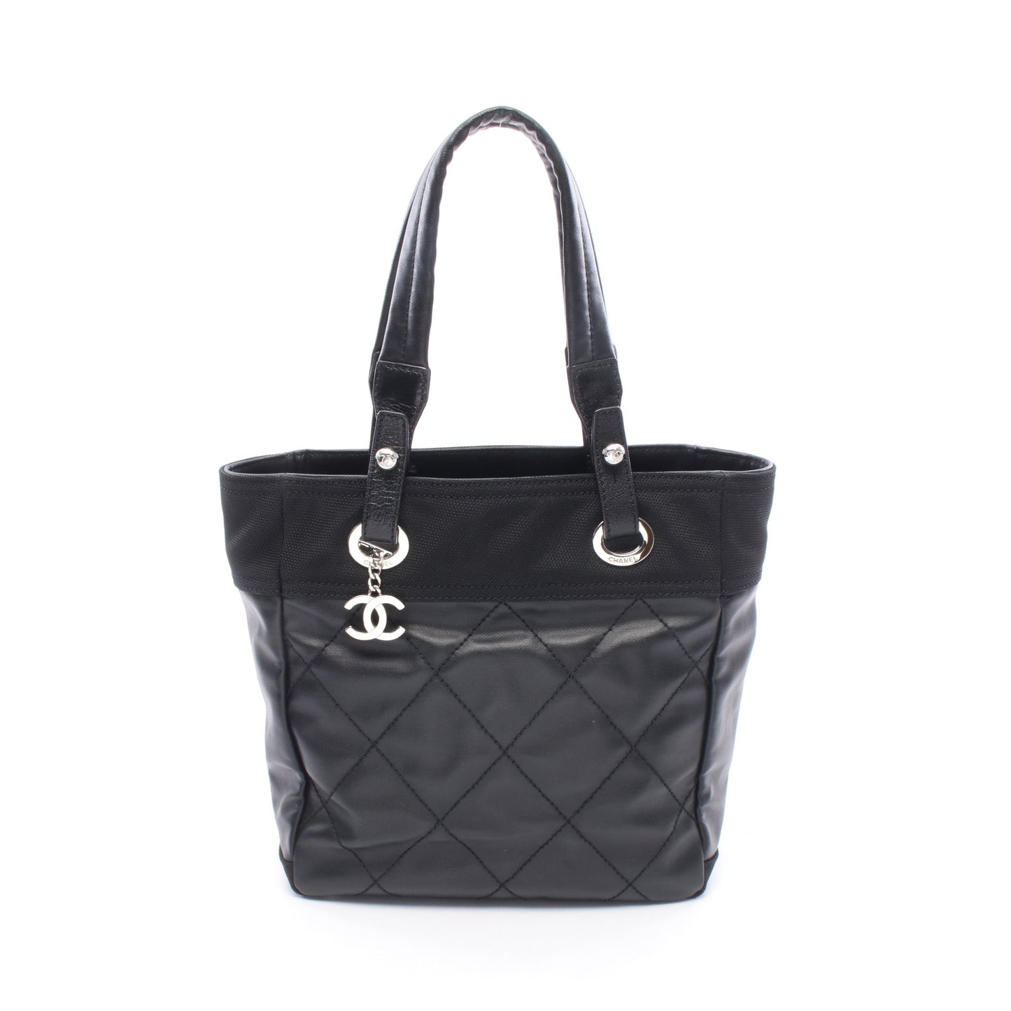 パリビアリッツPM ハンドバッグ トートバッグ コーティングキャンバス レザー ブラック シルバー金具 シャネル バッグ CHANEL