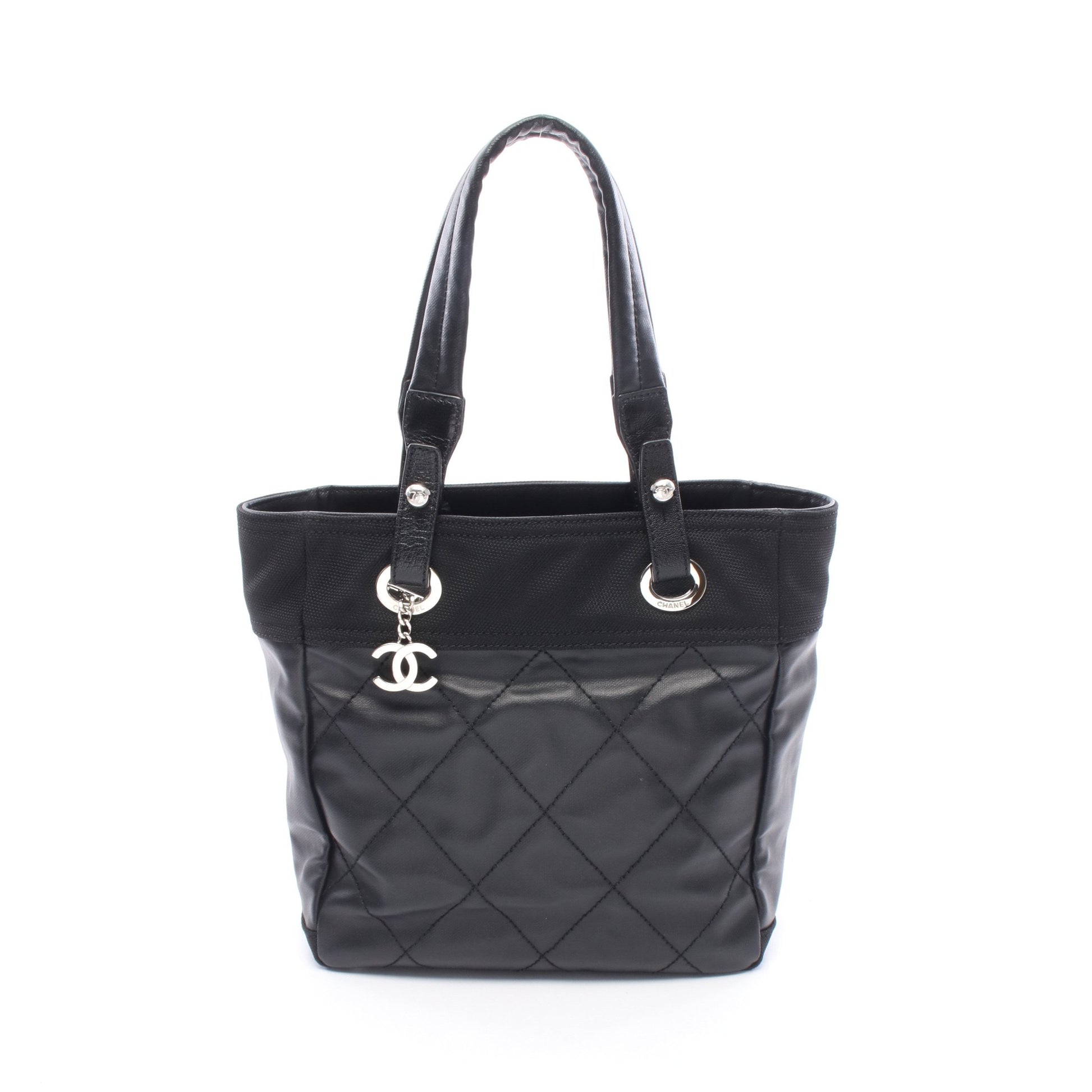 パリビアリッツPM ハンドバッグ トートバッグ コーティングキャンバス レザー ブラック シルバー金具 シャネル バッグ CHANEL