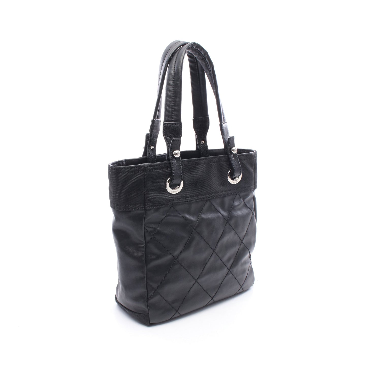 パリビアリッツPM ハンドバッグ トートバッグ コーティングキャンバス レザー ブラック シルバー金具 シャネル バッグ CHANEL