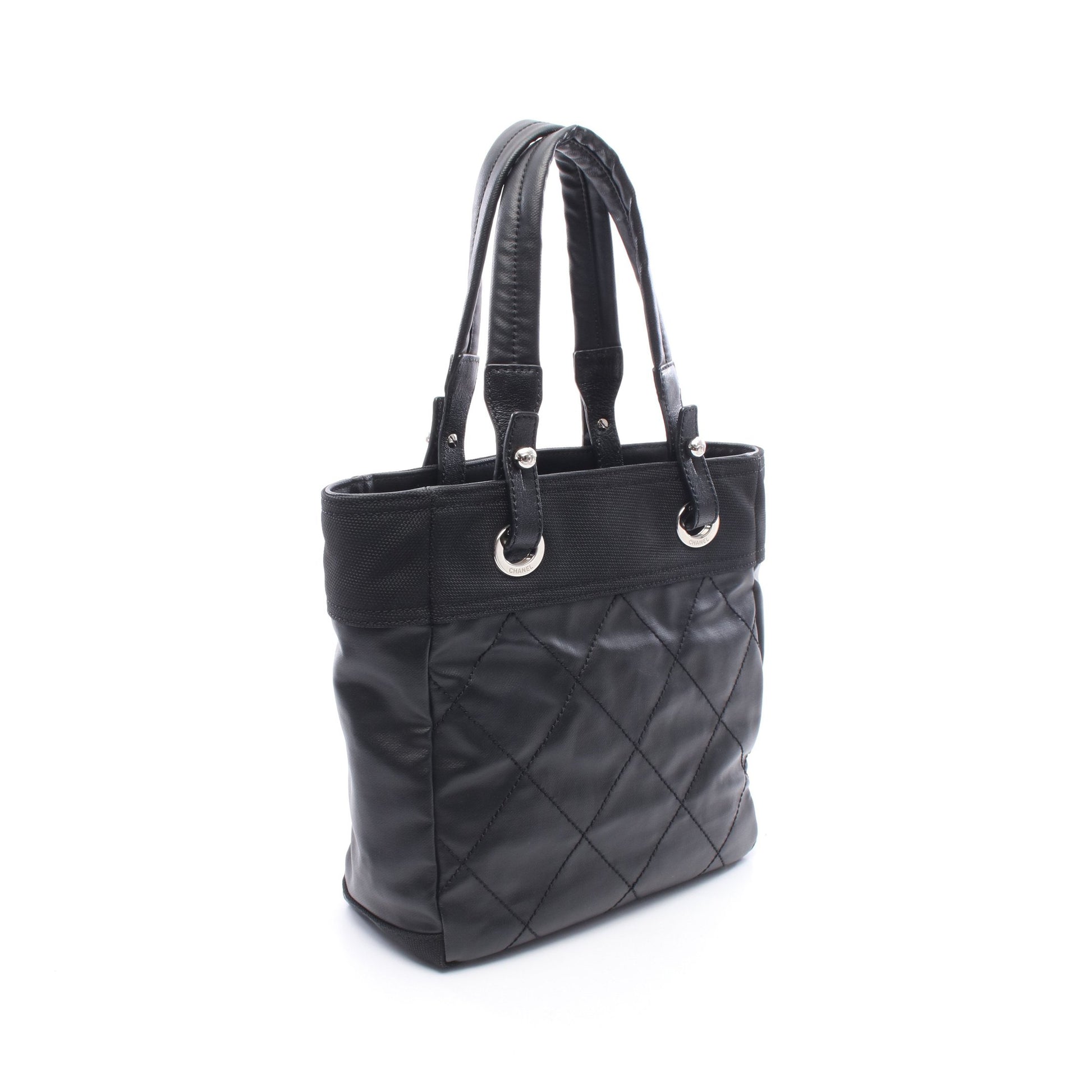 パリビアリッツPM ハンドバッグ トートバッグ コーティングキャンバス レザー ブラック シルバー金具 シャネル バッグ CHANEL