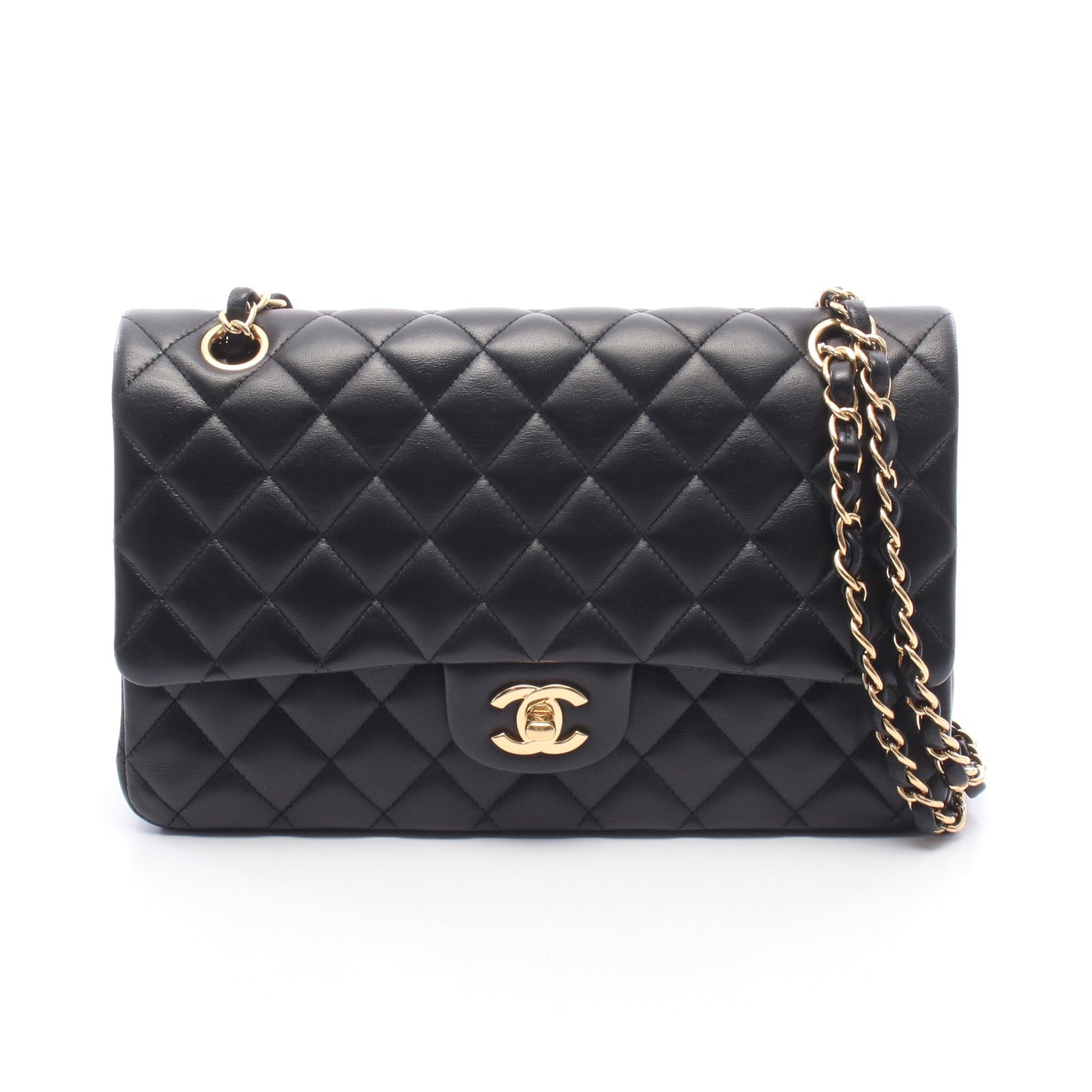 マトラッセ Wフラップ Wチェーンショルダーバッグ ラムスキン ブラック ゴールド金具 シャネル バッグ CHANEL
