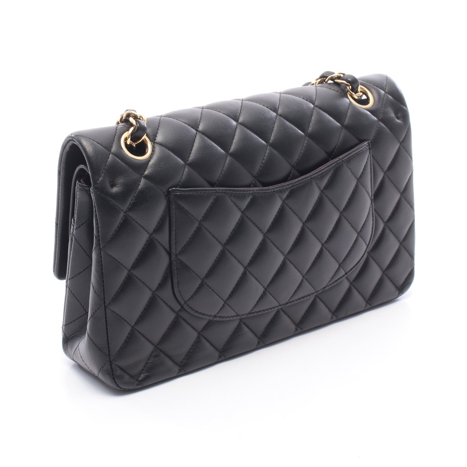マトラッセ Wフラップ Wチェーンショルダーバッグ ラムスキン ブラック ゴールド金具 シャネル バッグ CHANEL