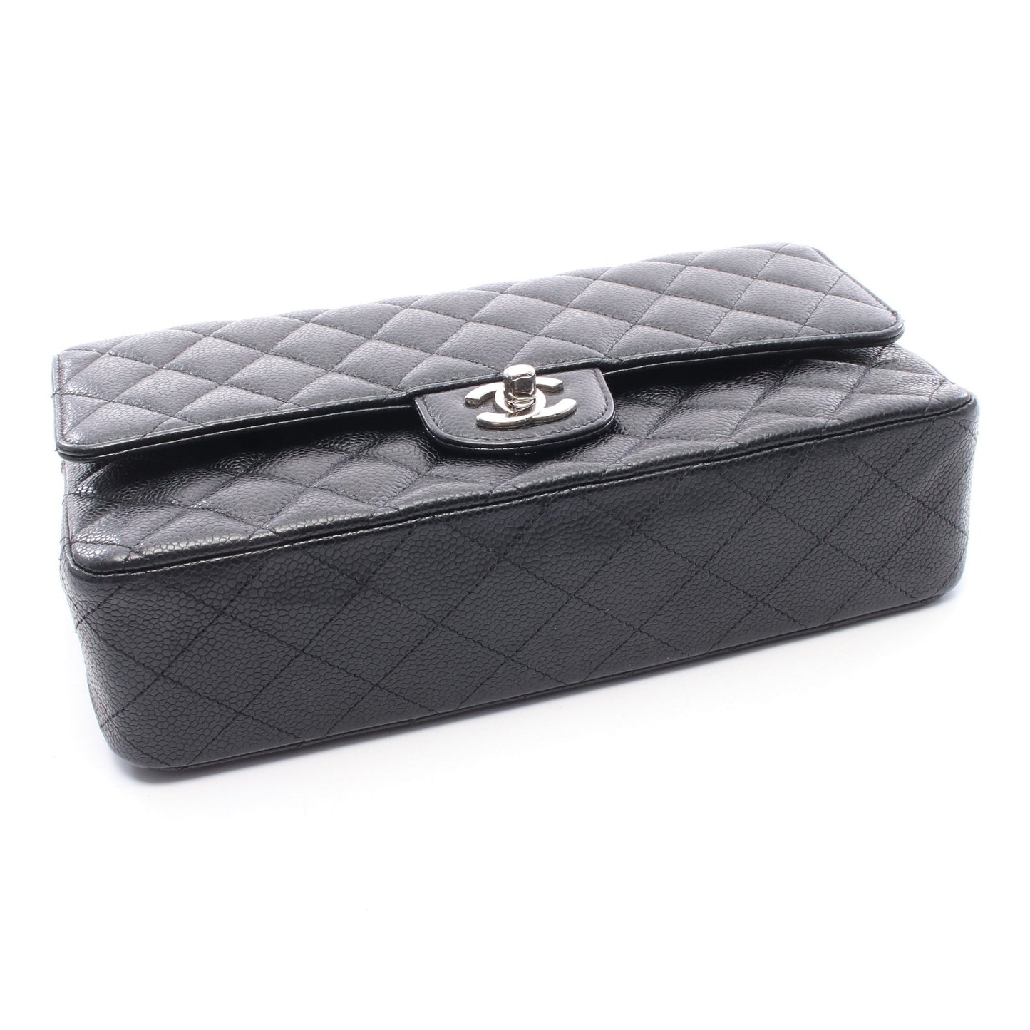 マトラッセ Wフラップ Wチェーンショルダーバッグ キャビアスキン ブラック シルバー金具 シャネル バッグ CHANEL