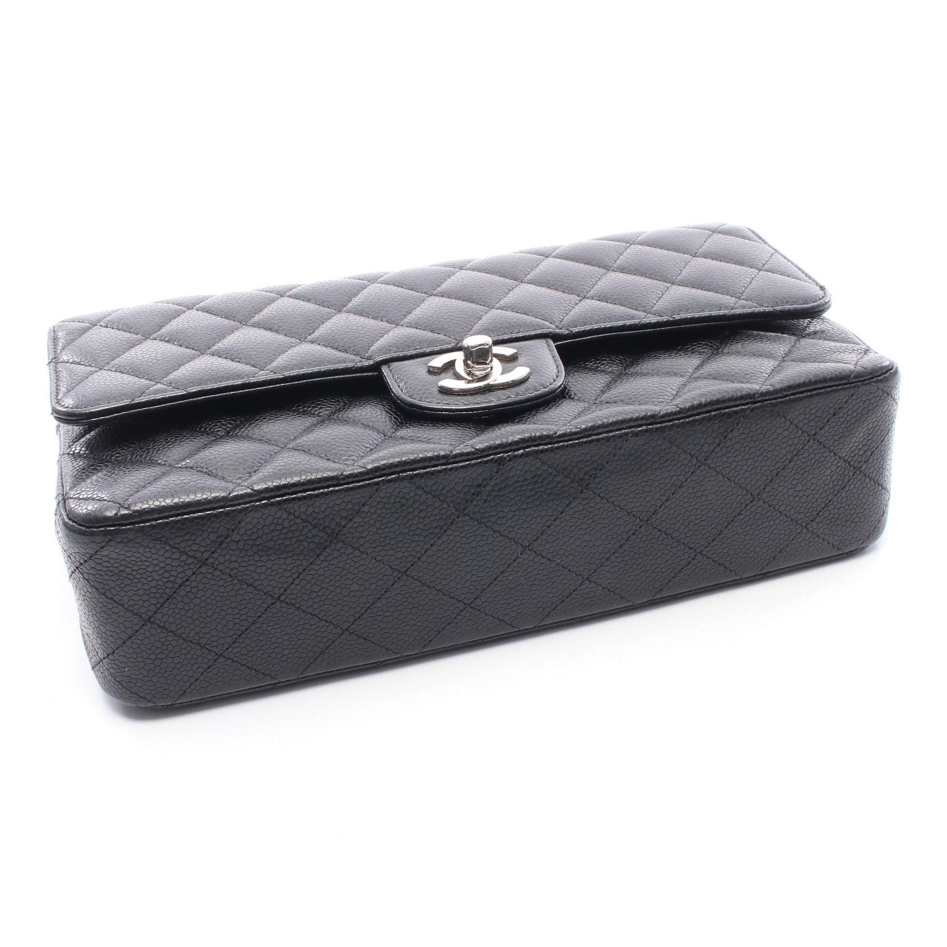 マトラッセ Wフラップ Wチェーンショルダーバッグ キャビアスキン ブラック シルバー金具 シャネル バッグ CHANEL
