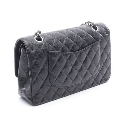 マトラッセ Wフラップ Wチェーンショルダーバッグ キャビアスキン ブラック シルバー金具 シャネル バッグ CHANEL