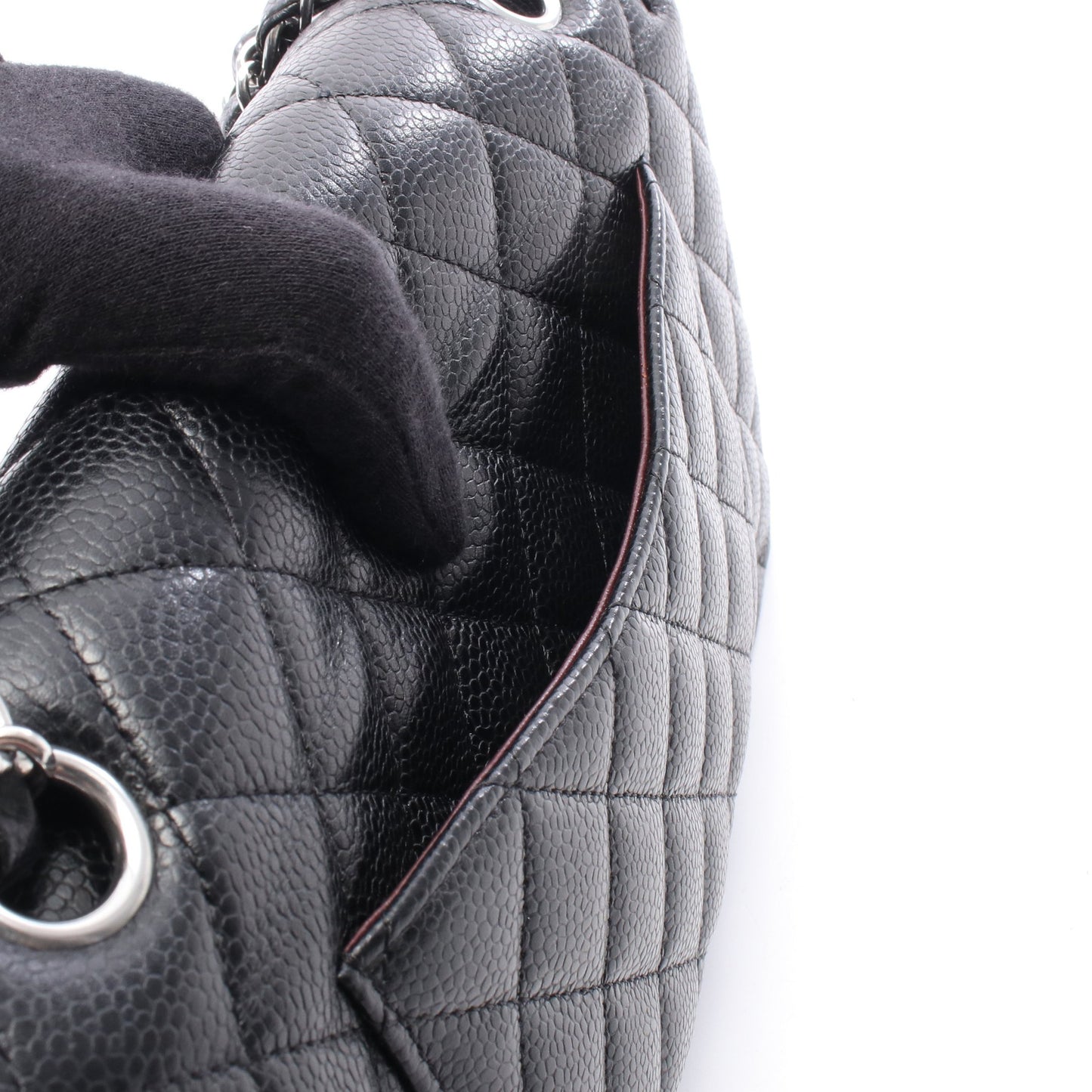 マトラッセ Wフラップ Wチェーンショルダーバッグ キャビアスキン ブラック シルバー金具 シャネル バッグ CHANEL