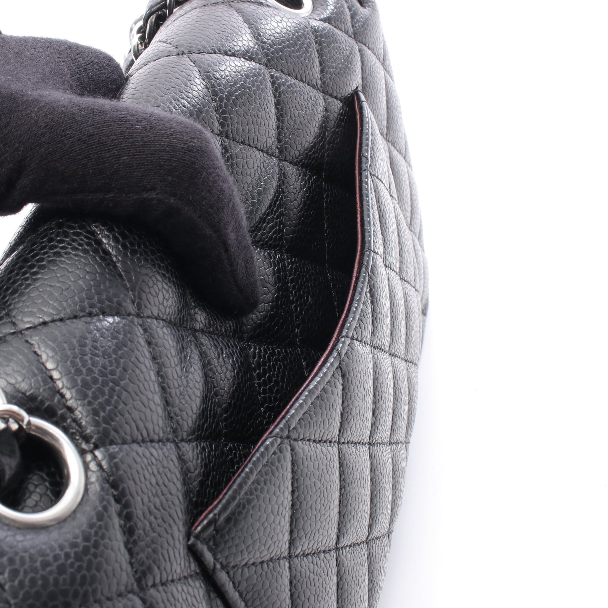 マトラッセ Wフラップ Wチェーンショルダーバッグ キャビアスキン ブラック シルバー金具 シャネル バッグ CHANEL