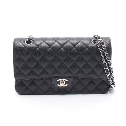マトラッセ Wフラップ Wチェーンショルダーバッグ キャビアスキン ブラック シルバー金具 シャネル バッグ CHANEL