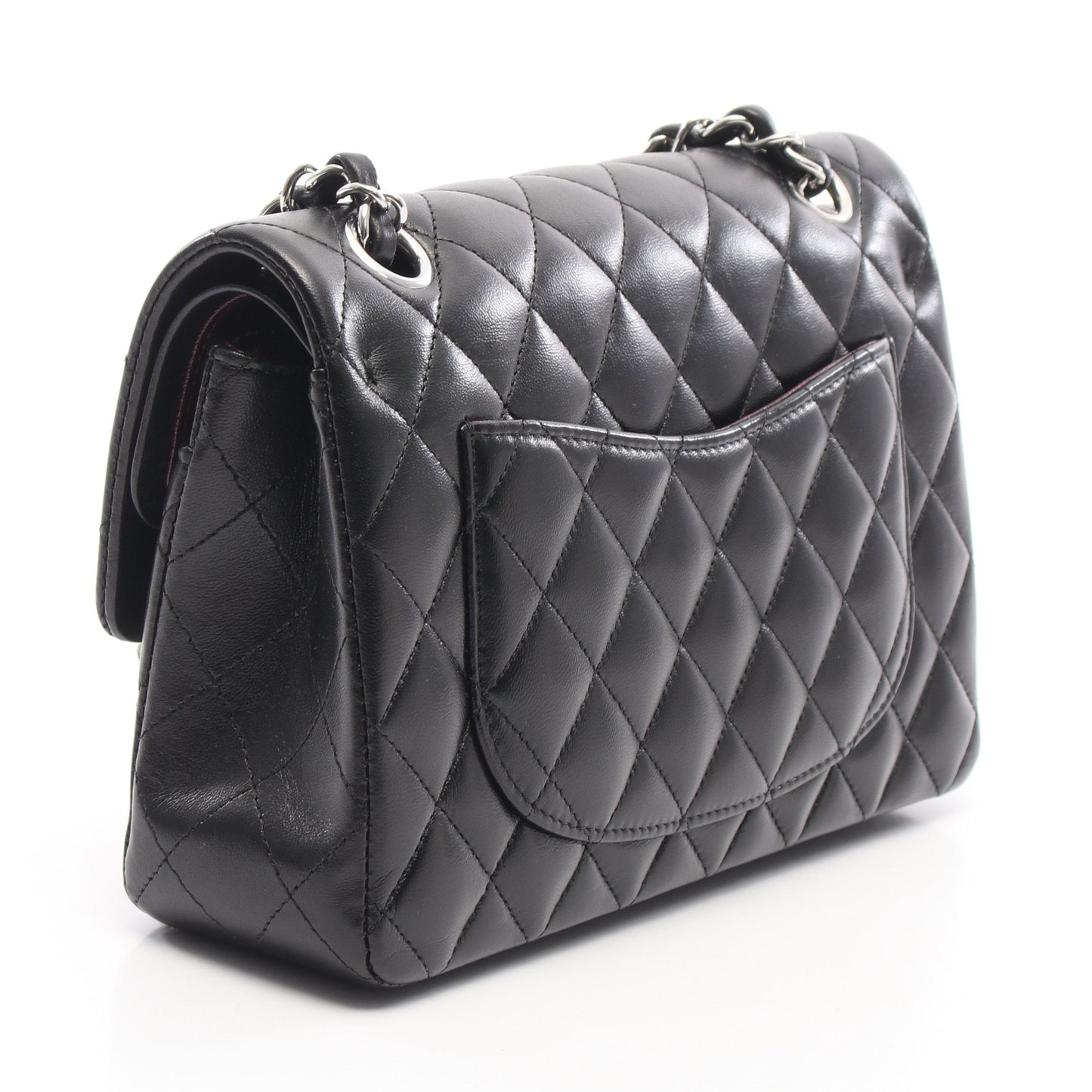 マトラッセ Wフラップ Wチェーンショルダーバッグ ラムスキン ブラック シルバー金具 シャネル バッグ CHANEL