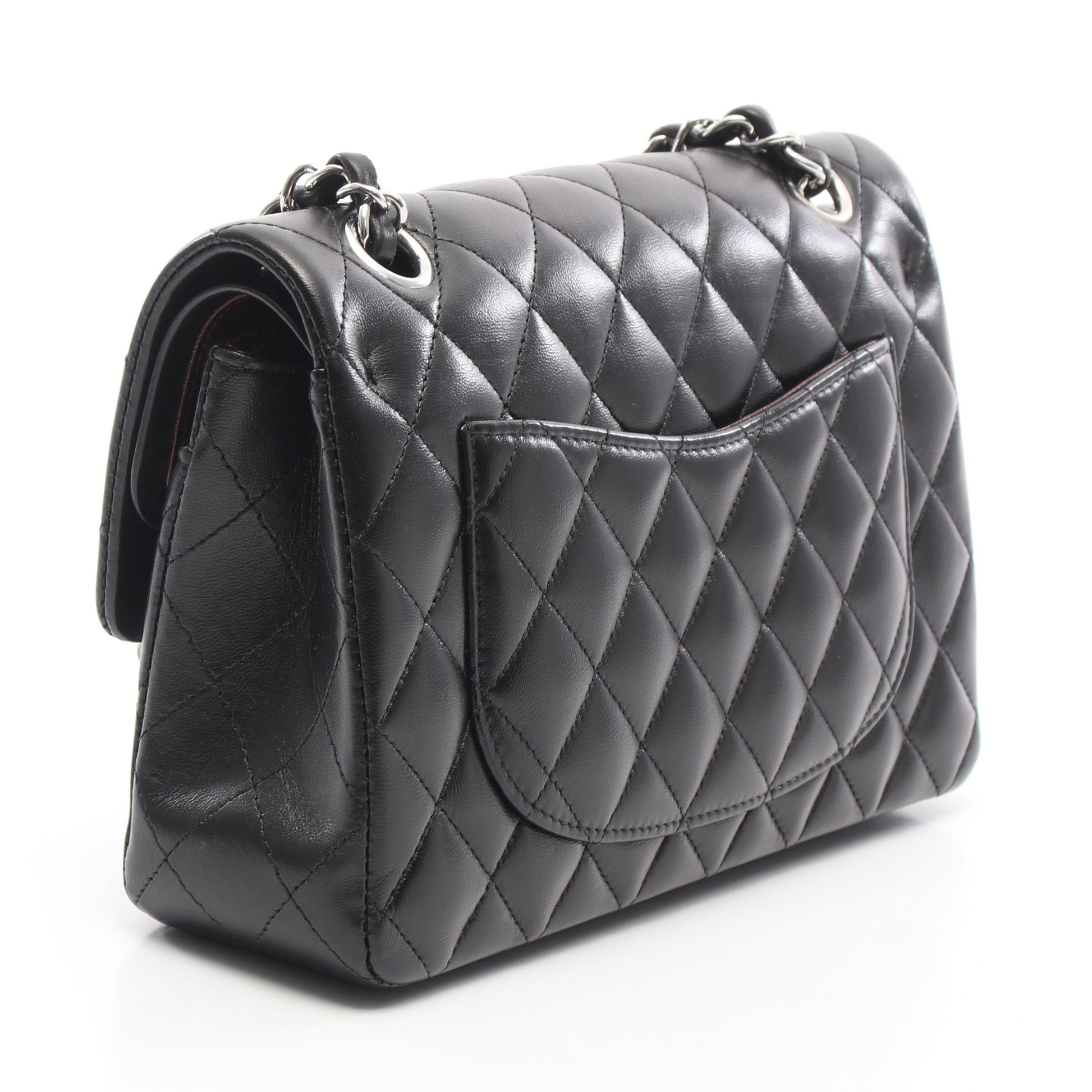 マトラッセ Wフラップ Wチェーンショルダーバッグ ラムスキン ブラック シルバー金具 シャネル バッグ CHANEL
