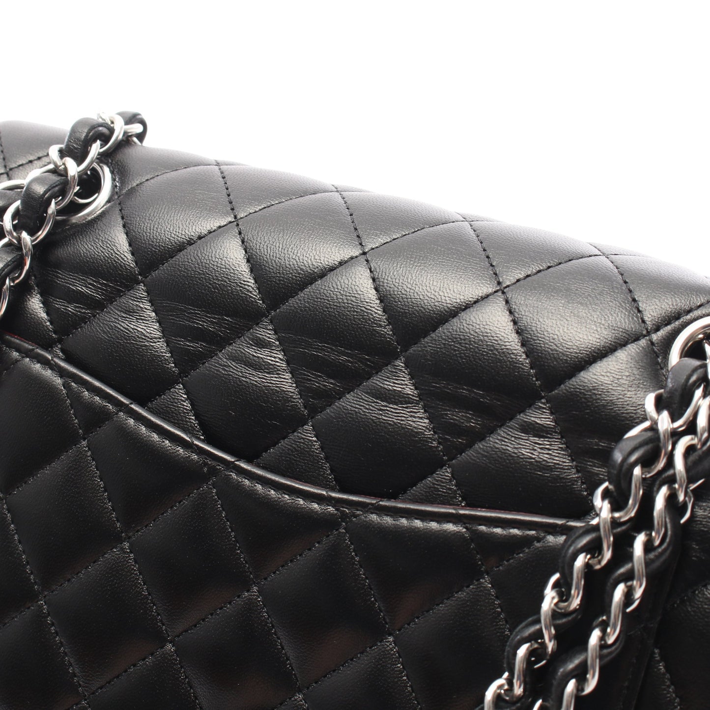 マトラッセ Wフラップ Wチェーンショルダーバッグ ラムスキン ブラック シルバー金具 シャネル バッグ CHANEL