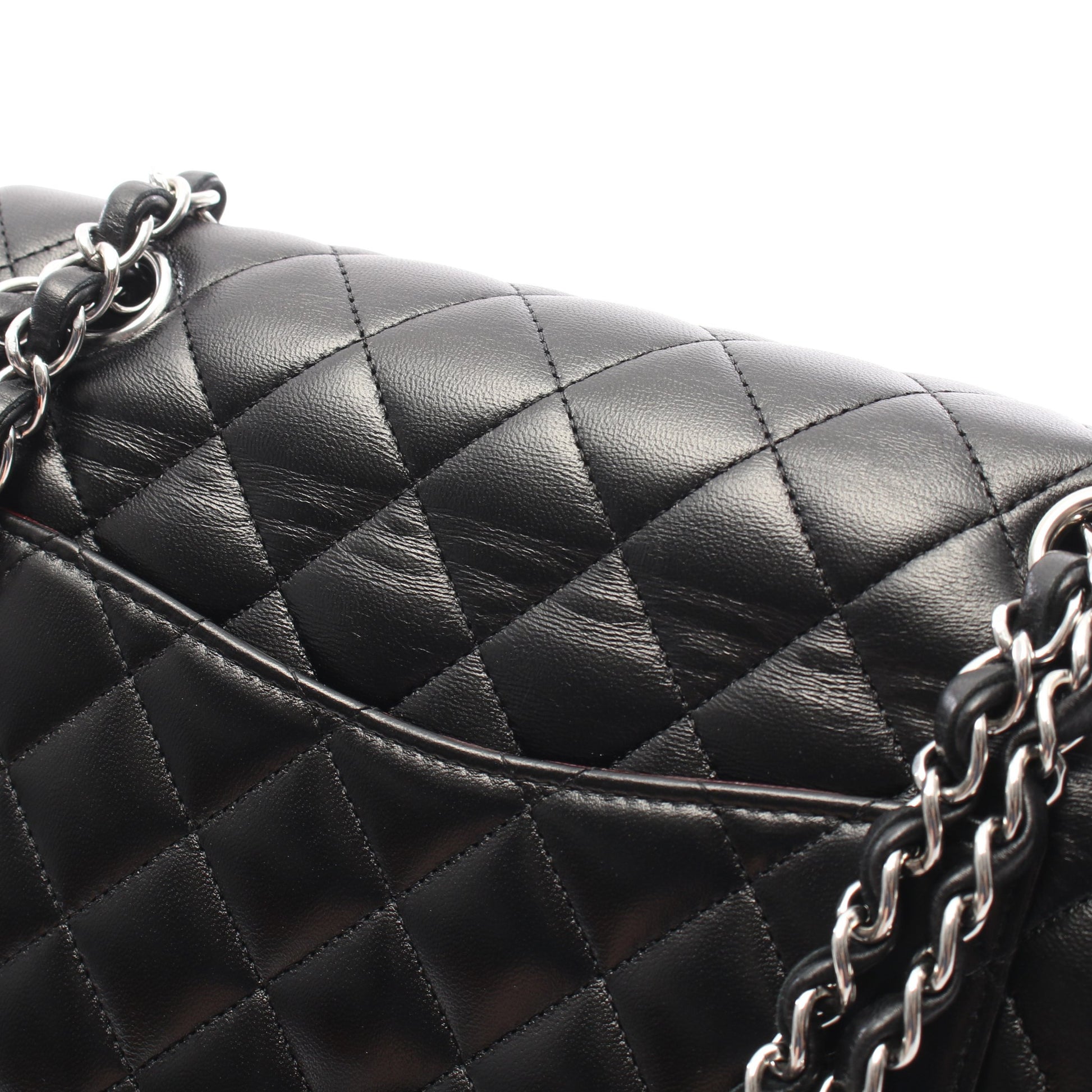 マトラッセ Wフラップ Wチェーンショルダーバッグ ラムスキン ブラック シルバー金具 シャネル バッグ CHANEL