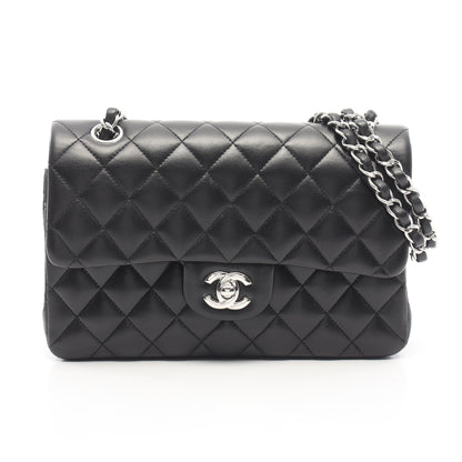 マトラッセ Wフラップ Wチェーンショルダーバッグ ラムスキン ブラック シルバー金具 シャネル バッグ CHANEL