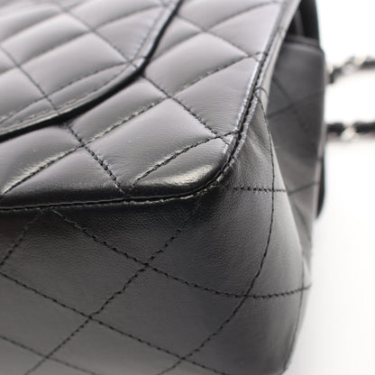 マトラッセ Wフラップ Wチェーンショルダーバッグ ラムスキン ブラック シルバー金具 シャネル バッグ CHANEL