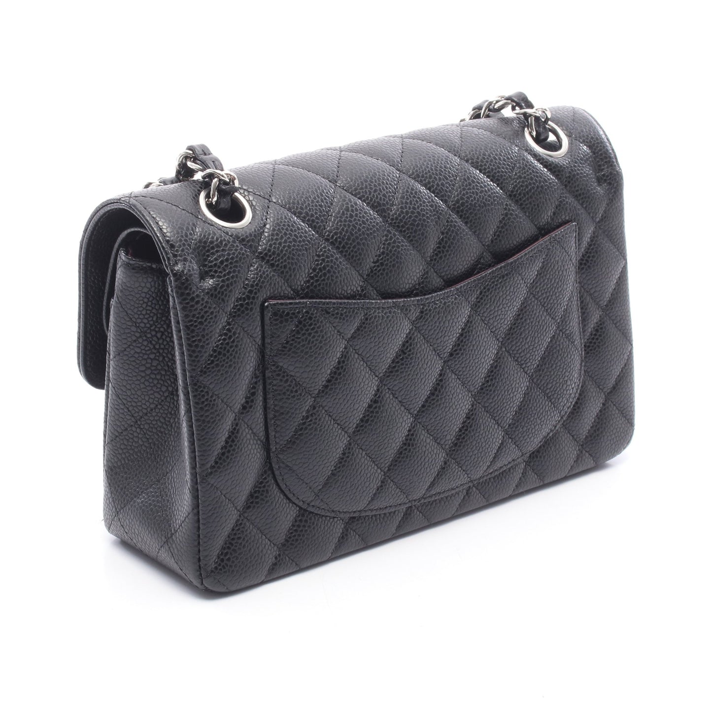 マトラッセ Wフラップ Wチェーンショルダーバッグ キャビアスキン ブラック シルバー金具 シャネル バッグ CHANEL
