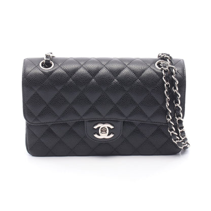 マトラッセ Wフラップ Wチェーンショルダーバッグ キャビアスキン ブラック シルバー金具 シャネル バッグ CHANEL