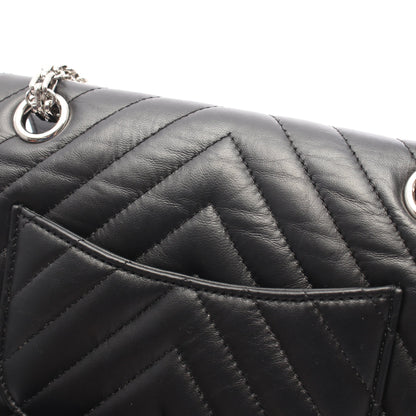 2.55 Vステッチ シェブロン Wチェーンショルダーバッグ エイジドカーフスキン ブラック シルバー金具 シャネル バッグ CHANEL