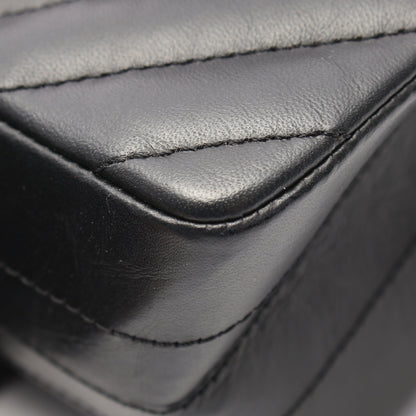 2.55 Vステッチ シェブロン Wチェーンショルダーバッグ エイジドカーフスキン ブラック シルバー金具 シャネル バッグ CHANEL