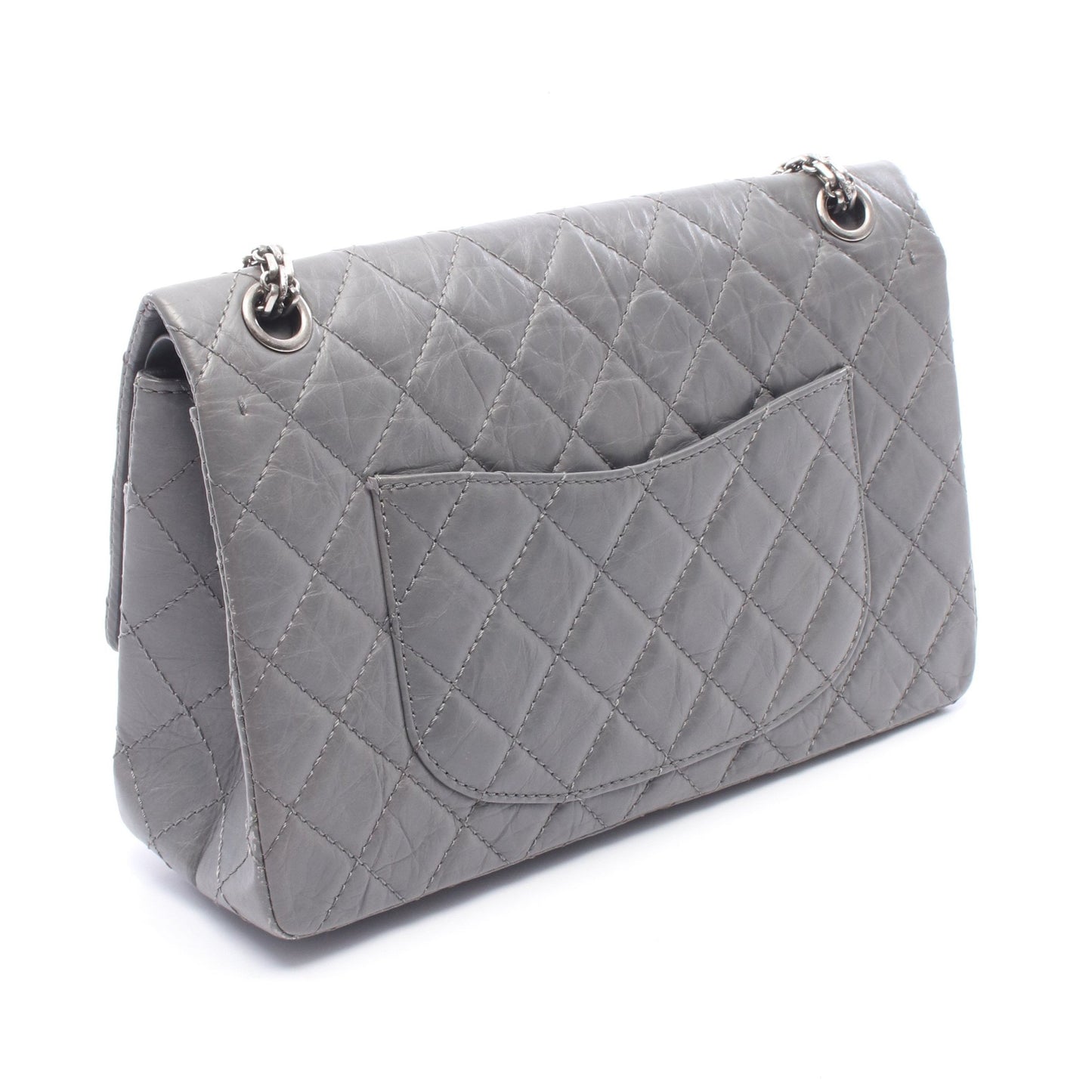 2.55 マトラッセ Wフラップ Wチェーンショルダーバッグ エイジドカーフスキン グレー シルバー金具 シャネル バッグ CHANEL