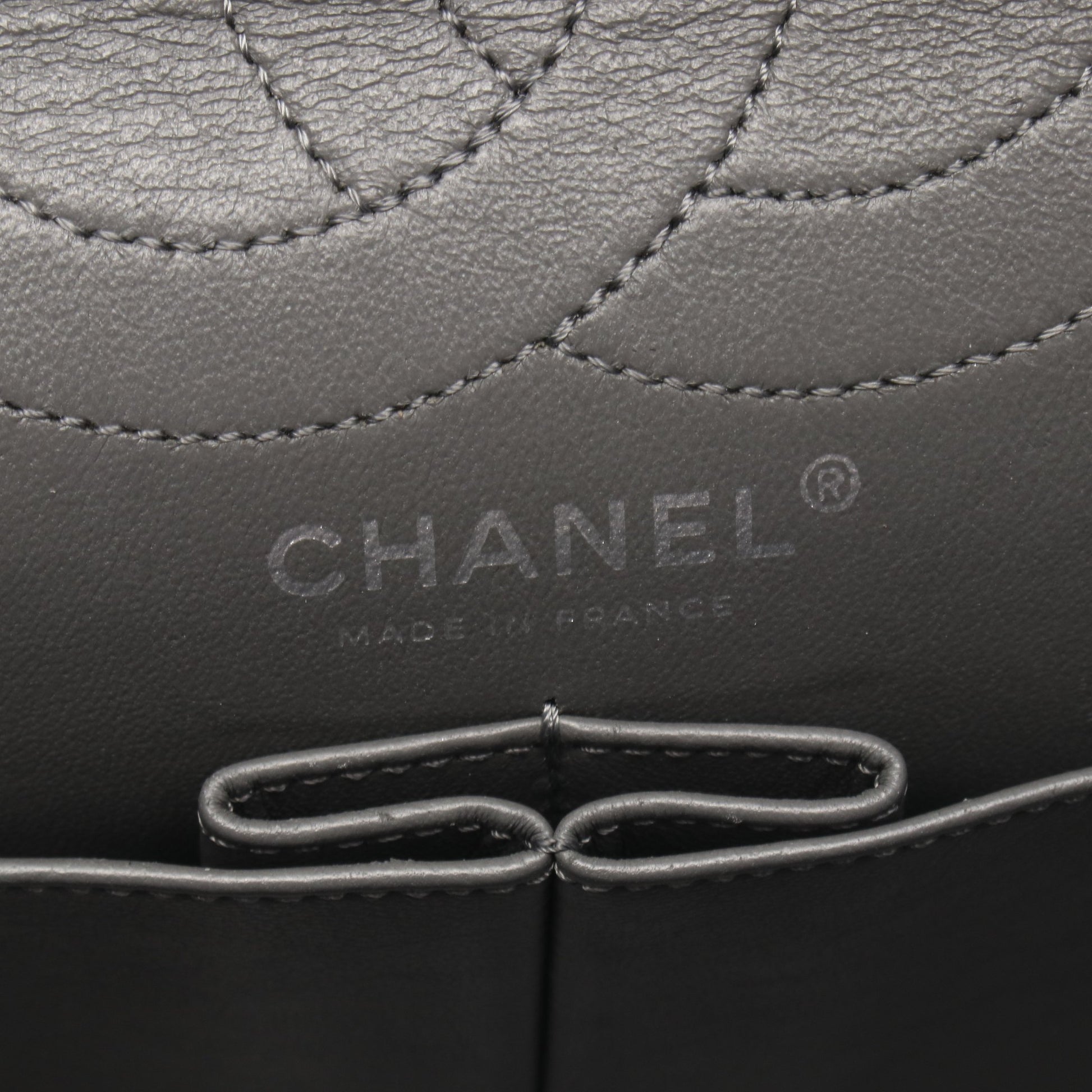 2.55 マトラッセ Wフラップ Wチェーンショルダーバッグ エイジドカーフスキン グレー シルバー金具 シャネル バッグ CHANEL