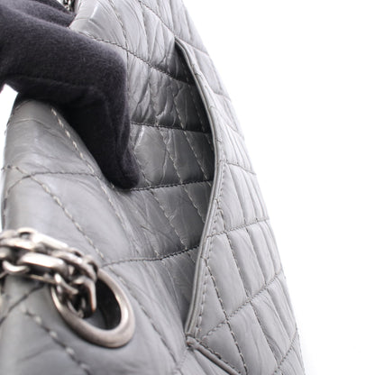 2.55 マトラッセ Wフラップ Wチェーンショルダーバッグ エイジドカーフスキン グレー シルバー金具 シャネル バッグ CHANEL