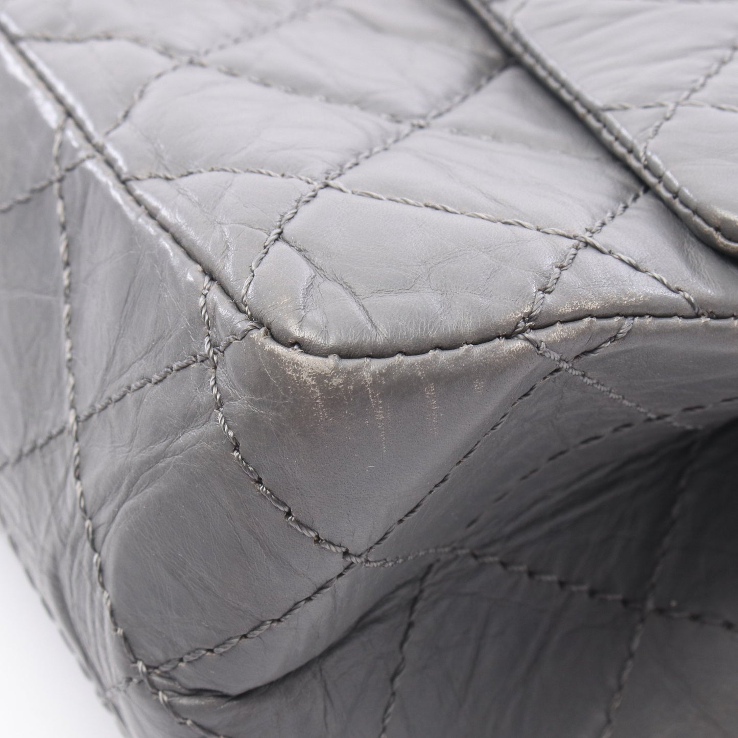 2.55 マトラッセ Wフラップ Wチェーンショルダーバッグ エイジドカーフスキン グレー シルバー金具 シャネル バッグ CHANEL