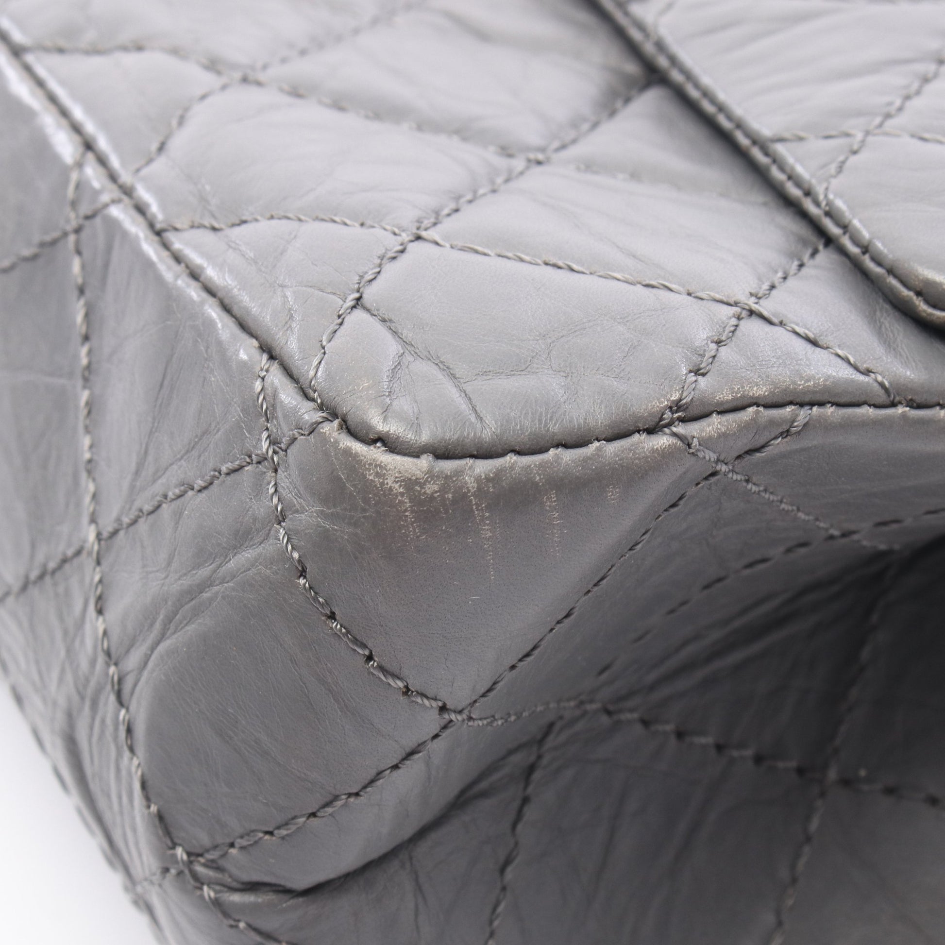 2.55 マトラッセ Wフラップ Wチェーンショルダーバッグ エイジドカーフスキン グレー シルバー金具 シャネル バッグ CHANEL