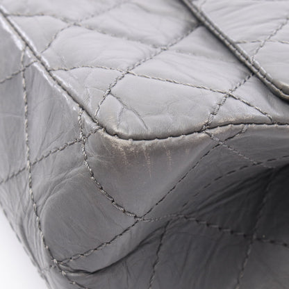 2.55 マトラッセ Wフラップ Wチェーンショルダーバッグ エイジドカーフスキン グレー シルバー金具 シャネル バッグ CHANEL