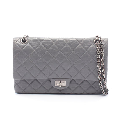 2.55 マトラッセ Wフラップ Wチェーンショルダーバッグ エイジドカーフスキン グレー シルバー金具 シャネル バッグ CHANEL