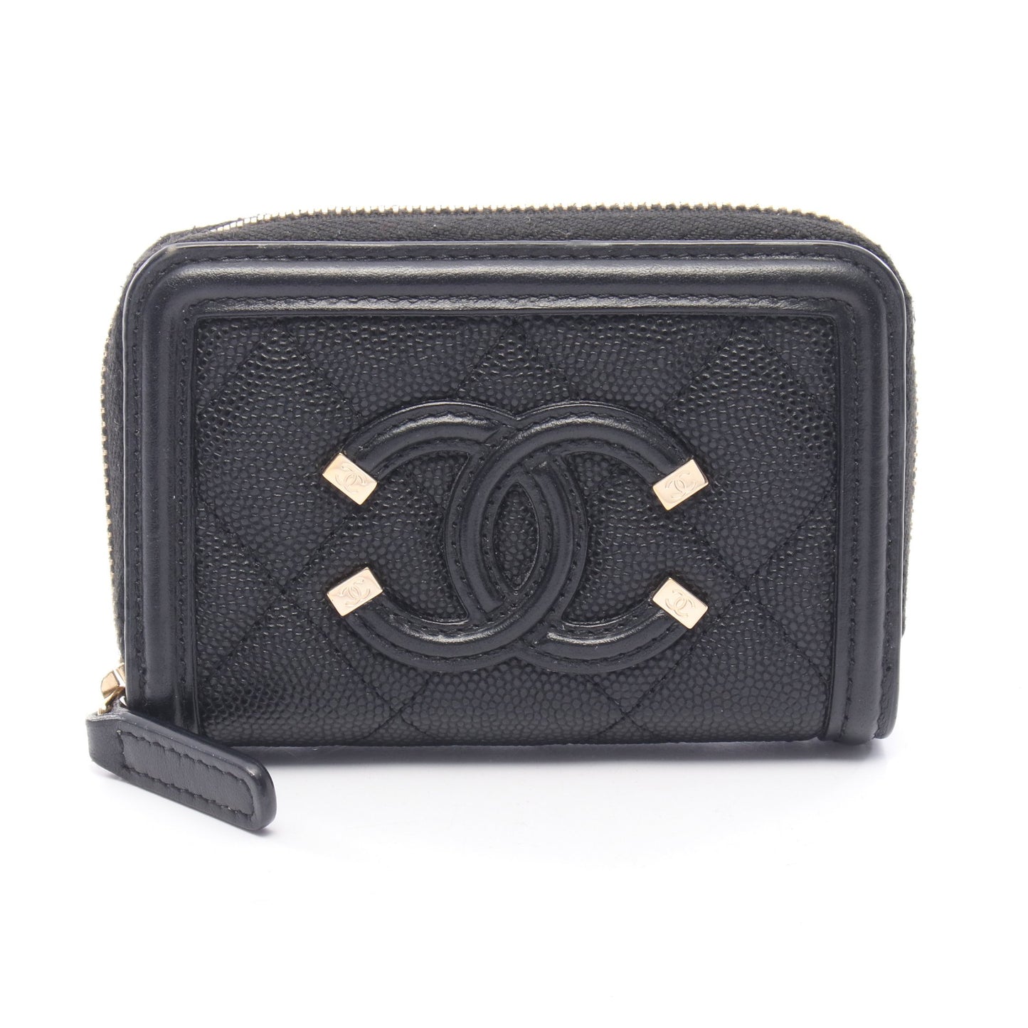 CCフィリグリー マトラッセ コインケース キャビアスキン ブラック ゴールド金具 シャネル 財布・小物 CHANEL