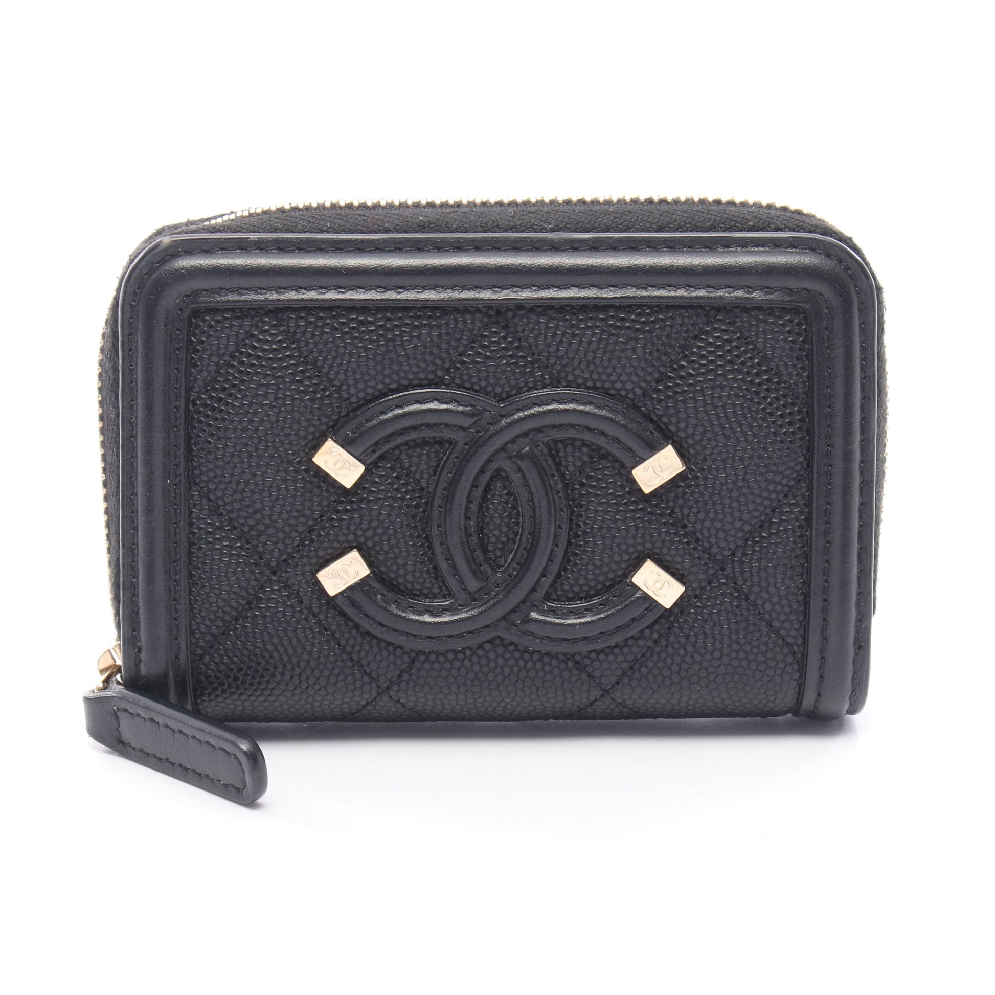 CCフィリグリー マトラッセ コインケース キャビアスキン ブラック ゴールド金具 シャネル 財布・小物 CHANEL