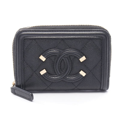 CCフィリグリー マトラッセ コインケース キャビアスキン ブラック ゴールド金具 シャネル 財布・小物 CHANEL