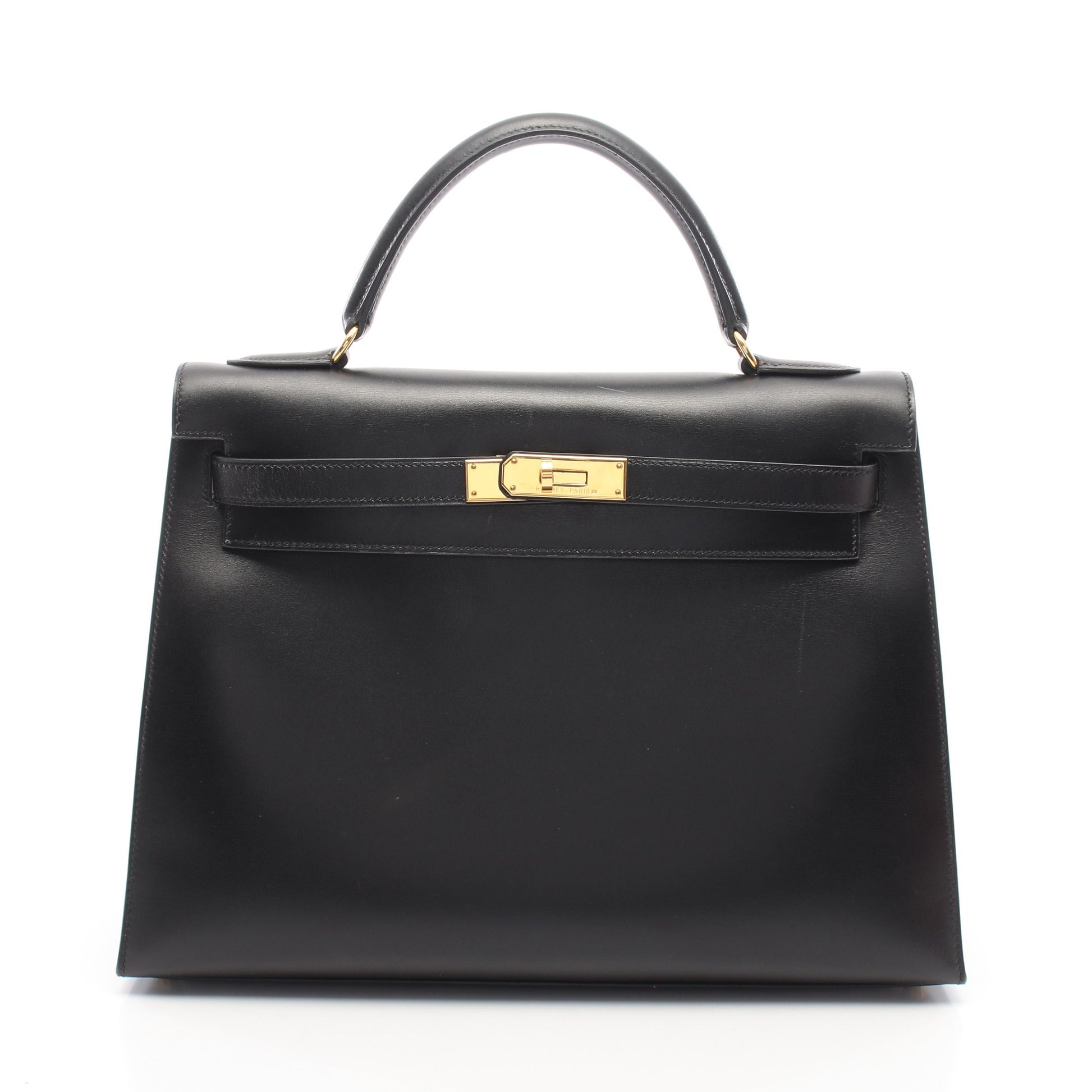 ケリー32 2WAY 外縫い ハンドバッグ ボックスカーフ ブラック ゴールド金具 □B刻印 エルメス バッグ HERMES