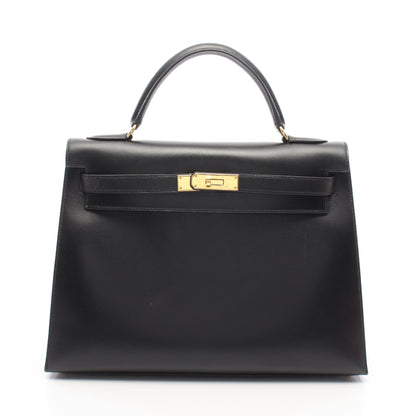 ケリー32 2WAY 外縫い ハンドバッグ ボックスカーフ ブラック ゴールド金具 □B刻印 エルメス バッグ HERMES