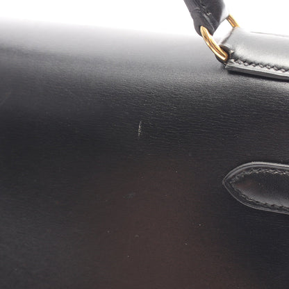 ケリー32 2WAY 外縫い ハンドバッグ ボックスカーフ ブラック ゴールド金具 □B刻印 エルメス バッグ HERMES