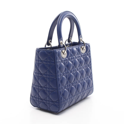 LADY DIOR レディディオール カナージュ 2WAY ハンドバッグ レザー ブルー クリスチャンディオール バッグ Christian Dior