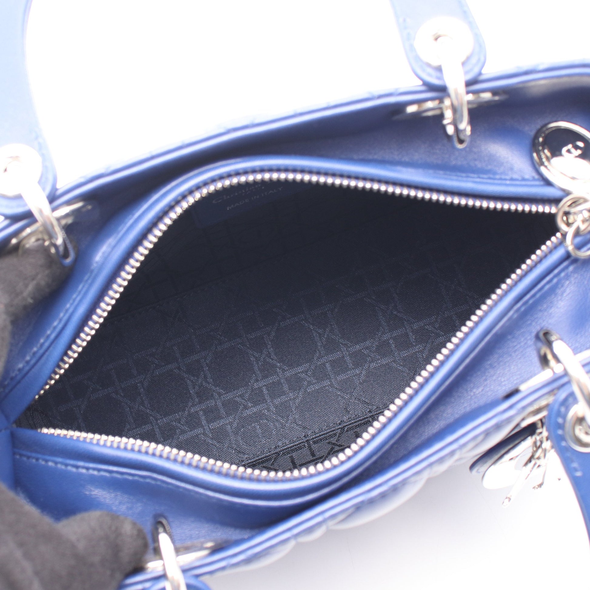 LADY DIOR レディディオール カナージュ 2WAY ハンドバッグ レザー ブルー クリスチャンディオール バッグ Christian Dior