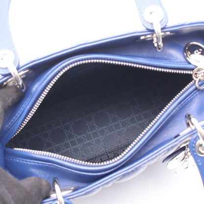 LADY DIOR レディディオール カナージュ 2WAY ハンドバッグ レザー ブルー クリスチャンディオール バッグ Christian Dior