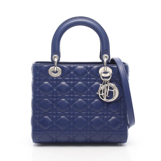 LADY DIOR レディディオール カナージュ 2WAY ハンドバッグ レザー ブルー クリスチャンディオール