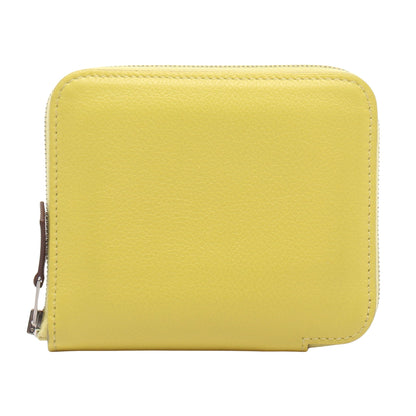 アザップコンパクト シルクイン ライム ラウンドファスナー財布 エバーカラー イエロー シルバー金具 W刻印 エルメス 財布・小物 HERMES